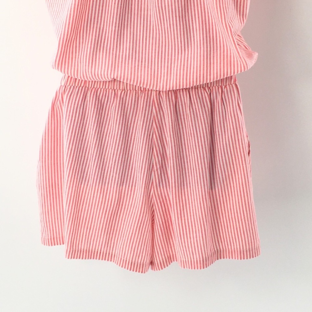 Michael Stars Shantel Romper Drawstring Pockets Pink White Striped Shorts Sz M - Picture 10 of 13